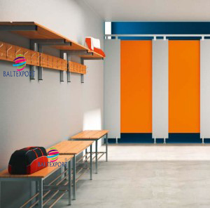 Banco corrido balneário com régua madeira de pinho Banco vestiário com cabides alumínio 920_