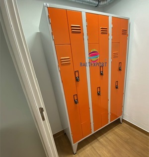 Vestiario Triplo com 6 Portas em Z Portas Cinza e Laranja 1900x1200x500 mm