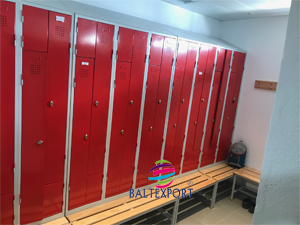 Vestiario Triplo com 6 Portas em Z Portas Cinza e Vermelho 1900x1200x500 com Banco