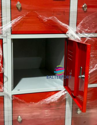 Vestiario triplo 12 cacifos 1900x1200x500 mm Cinza Porta Vermelho Aberto