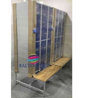 Vestiário Triplo 6 Cacifos com Banco Reguas Madeira Pinho Cinza