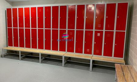 Vestiário triplo com 6 Cacifos Sobrepostos Chapa 1900x900x500mm vermelho ferrari