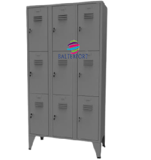 Vestiário triplo com 9 Cacifos Sobrepostos Chapa Antracite 1900x900x500 mm Baltexport
