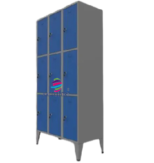 Vestiário triplo com 9 Cacifos Sobrepostos Chapa Cinza Rato Azul 1900x900x500 mm