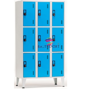Vestiário triplo com 9 Cacifos Sobrepostos Chapa Cinza e Azul 1900x900x500 mm